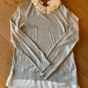 Ted Baker light gray sweater with embellished floral collar